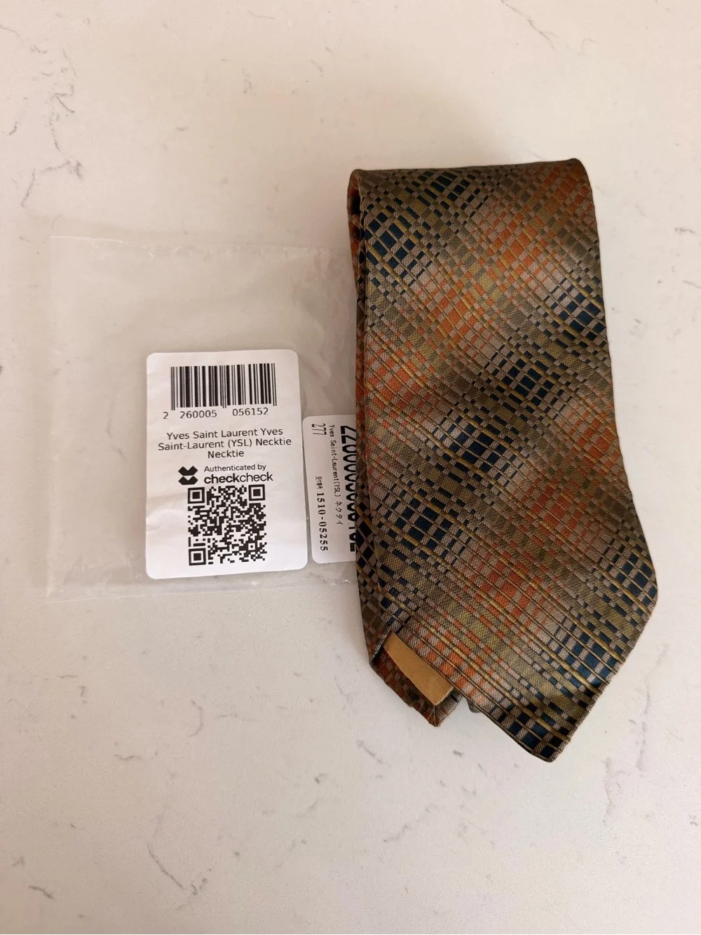 Yves Saint Laurent Brown and Orange Geometric Silk Tie